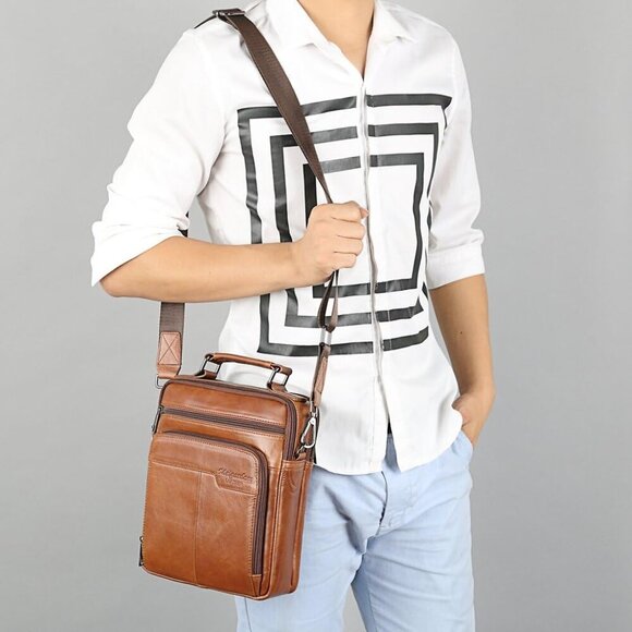 Men's Genuine Leather Messenger Shoulder Bag Handbag CrossBody Briefcase - Picture 5 of 7